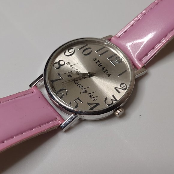 Who Cares I'm Already Late Watch With Pink Band - Picture 1 of 12